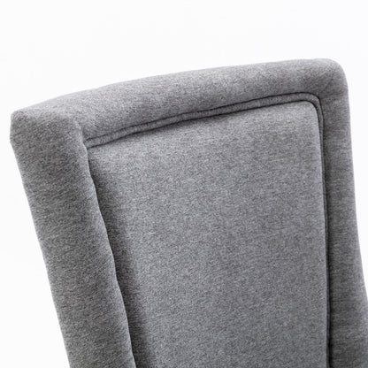 A&A Furniture,Ultra Side Dining Chair，Thickened fabric chairs with neutrally toned solid wood legs， Bronze nail head，Set of 2，Gray image 7