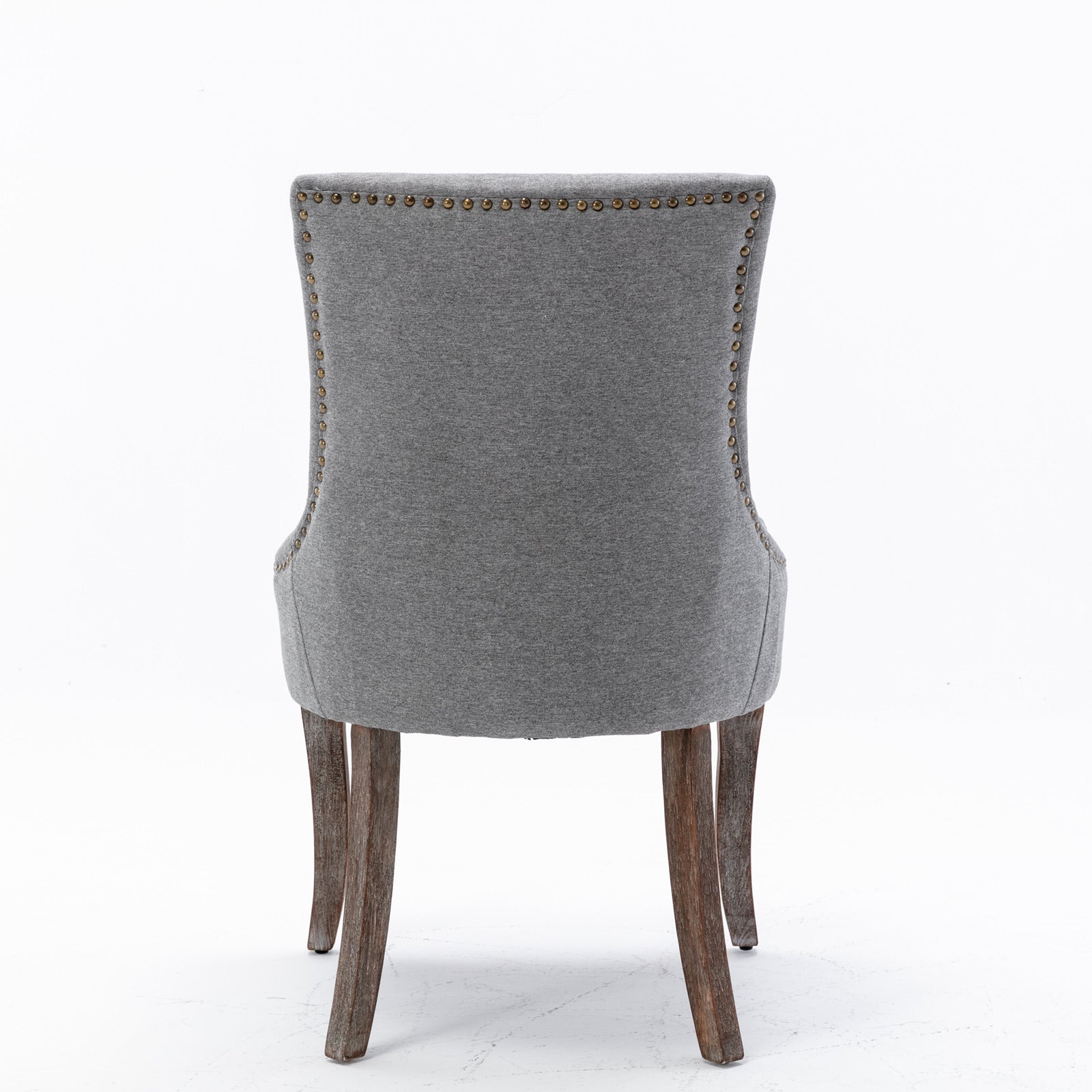 A&A Furniture,Ultra Side Dining Chair，Thickened fabric chairs with neutrally toned solid wood legs， Bronze nail head，Set of 2，Gray image 6