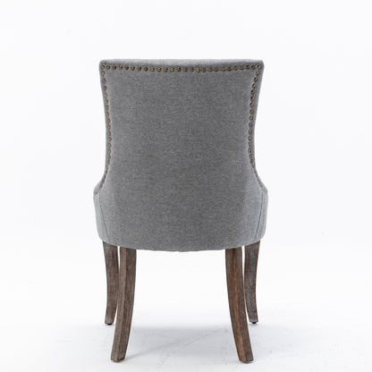 A&A Furniture,Ultra Side Dining Chair，Thickened fabric chairs with neutrally toned solid wood legs， Bronze nail head，Set of 2，Gray image 6