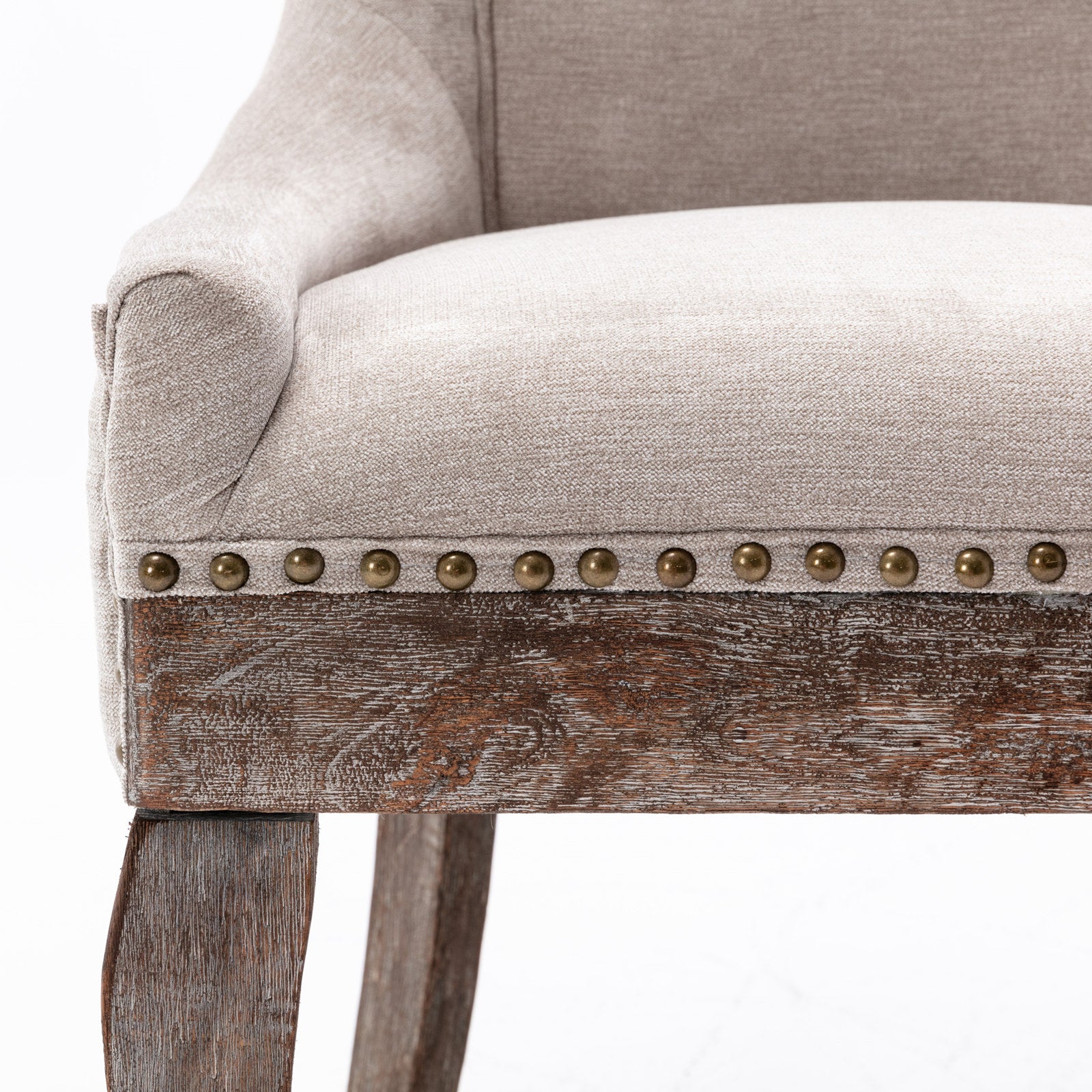 A&A Furniture,Ultra Side Dining Chair，Thickened fabric chairs with neutrally toned solid wood legs， Bronze nail head，Set of 2，Beige image 9