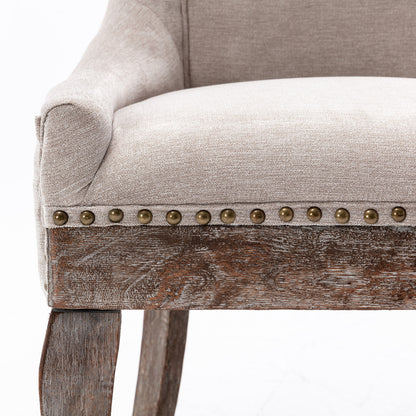 A&A Furniture,Ultra Side Dining Chair，Thickened fabric chairs with neutrally toned solid wood legs， Bronze nail head，Set of 2，Beige image 9
