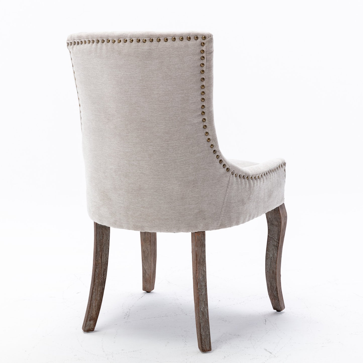 A&A Furniture,Ultra Side Dining Chair，Thickened fabric chairs with neutrally toned solid wood legs， Bronze nail head，Set of 2，Beige image 5