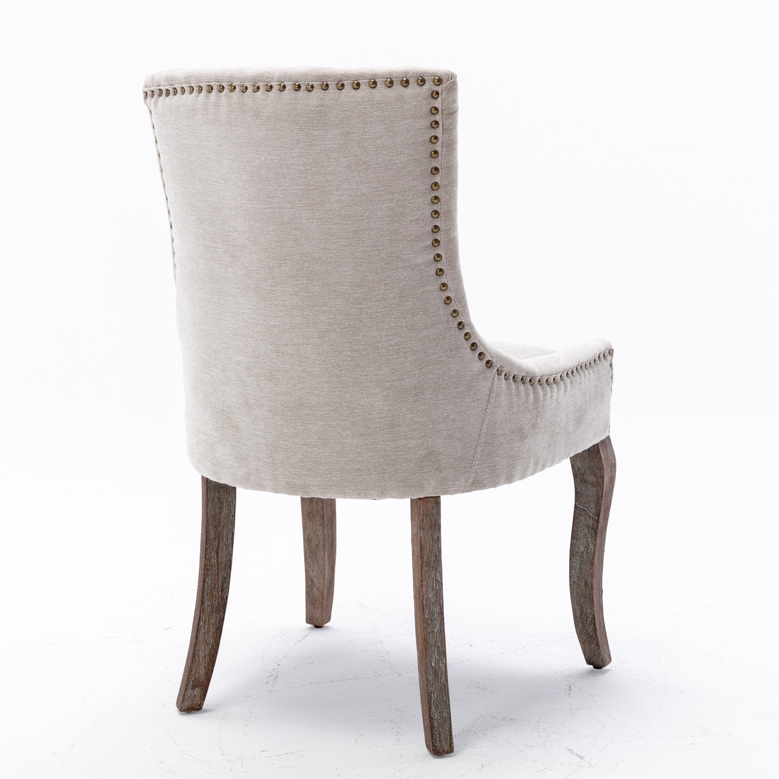 A&A Furniture,Ultra Side Dining Chair，Thickened fabric chairs with neutrally toned solid wood legs， Bronze nail head，Set of 2，Beige image 5