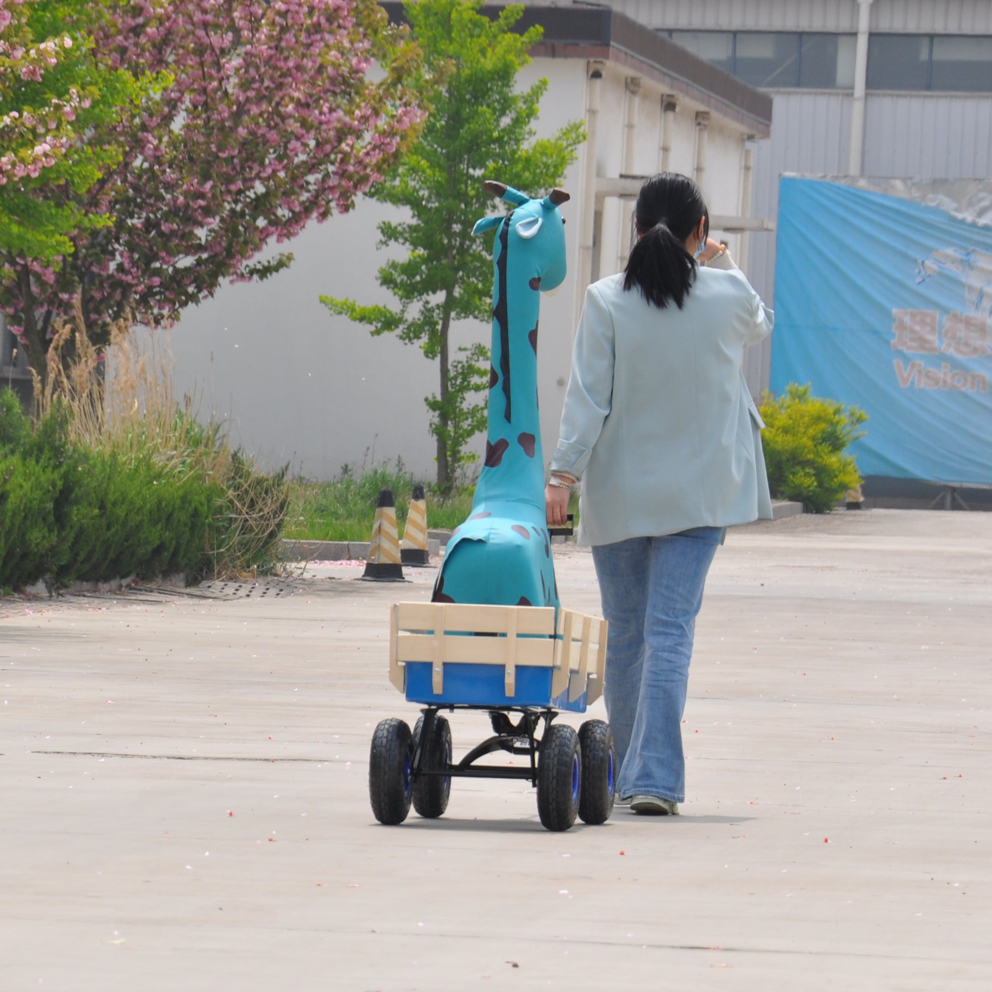 Outdoor Wagon All Terrain Pulling Wood Railing Air Tires Garden Cart image 9