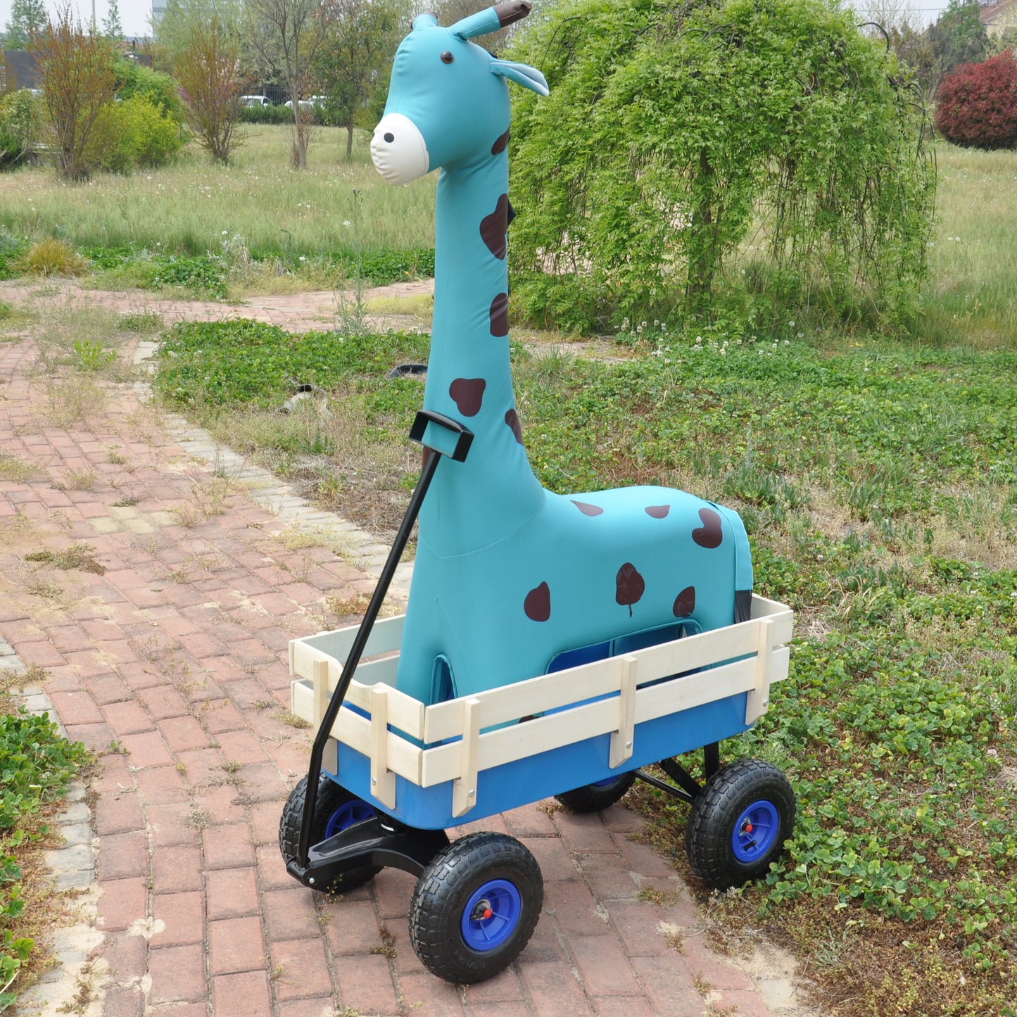 Outdoor Wagon All Terrain Pulling Wood Railing Air Tires Garden Cart image 11