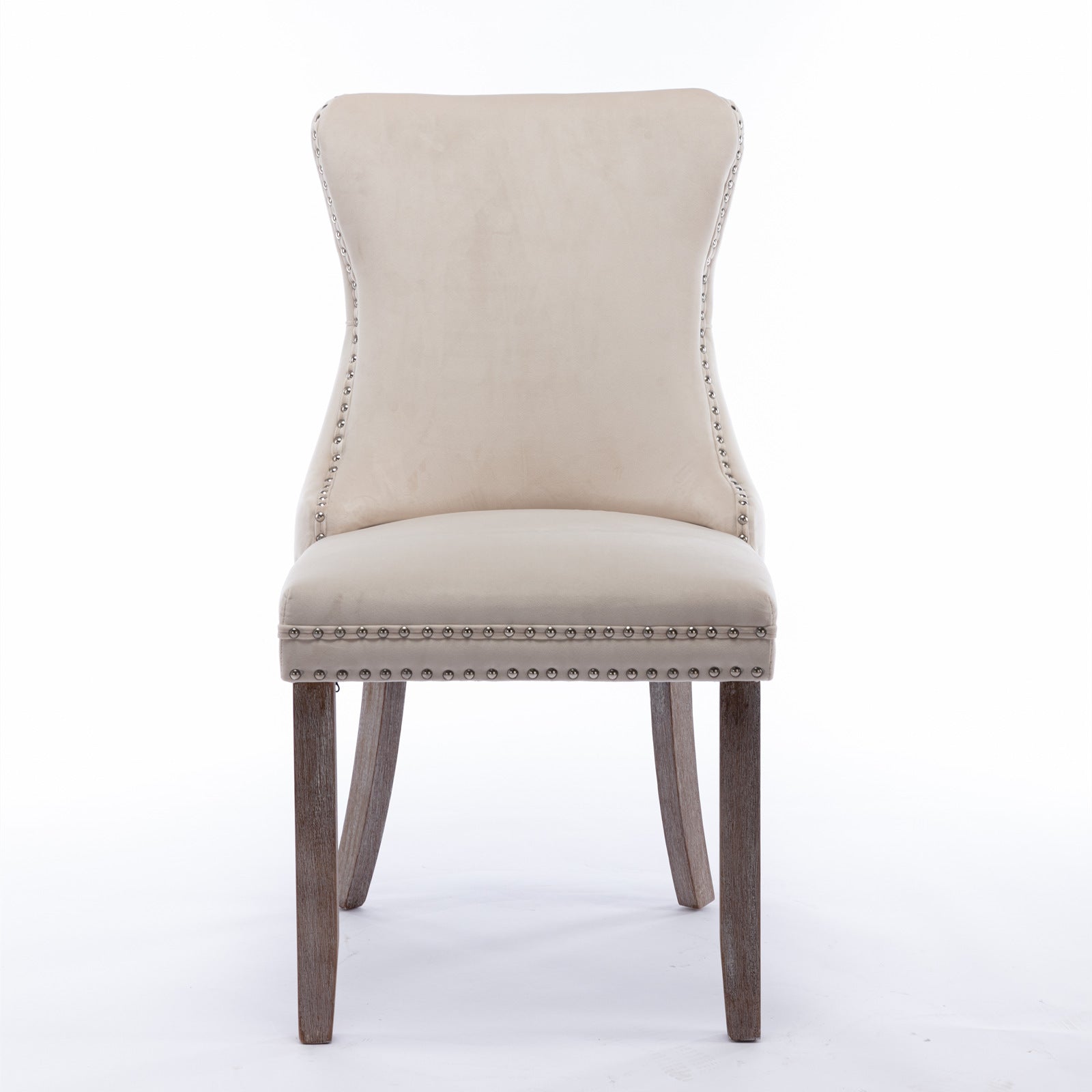 A&A Furniture,Upholstered Wing-Back Dining Chair with Backstitching Nailhead Trim and Solid Wood Legs,Set of 2, Beige,SW8809BG,KD image 2