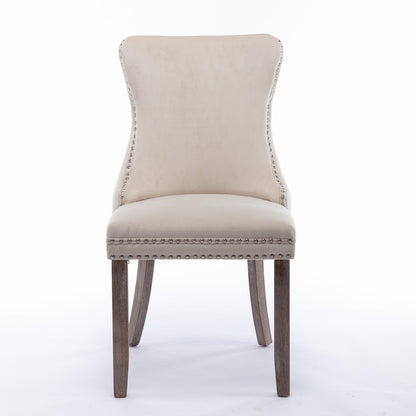 A&A Furniture,Upholstered Wing-Back Dining Chair with Backstitching Nailhead Trim and Solid Wood Legs,Set of 2, Beige,SW8809BG,KD image 2
