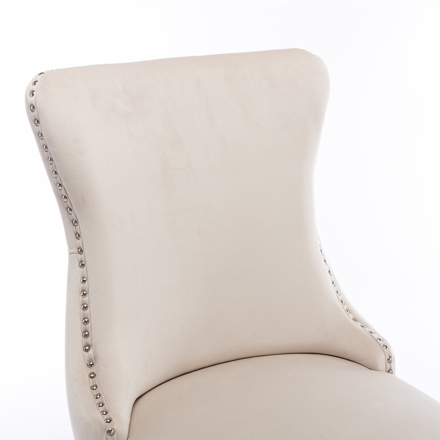 A&A Furniture,Upholstered Wing-Back Dining Chair with Backstitching Nailhead Trim and Solid Wood Legs,Set of 2, Beige,SW8809BG,KD image 10