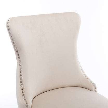 A&A Furniture,Upholstered Wing-Back Dining Chair with Backstitching Nailhead Trim and Solid Wood Legs,Set of 2, Beige,SW8809BG,KD image 10