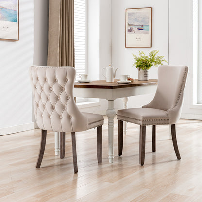 A&A Furniture,Upholstered Wing-Back Dining Chair with Backstitching Nailhead Trim and Solid Wood Legs,Set of 2, Beige,SW8809BG,KD image 1