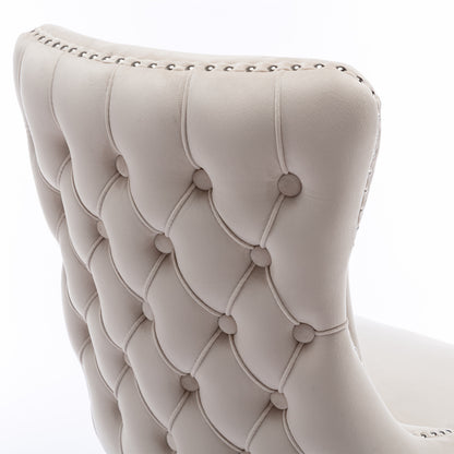 A&A Furniture,Upholstered Wing-Back Dining Chair with Backstitching Nailhead Trim and Solid Wood Legs,Set of 2, Beige,SW8809BG,KD image 9