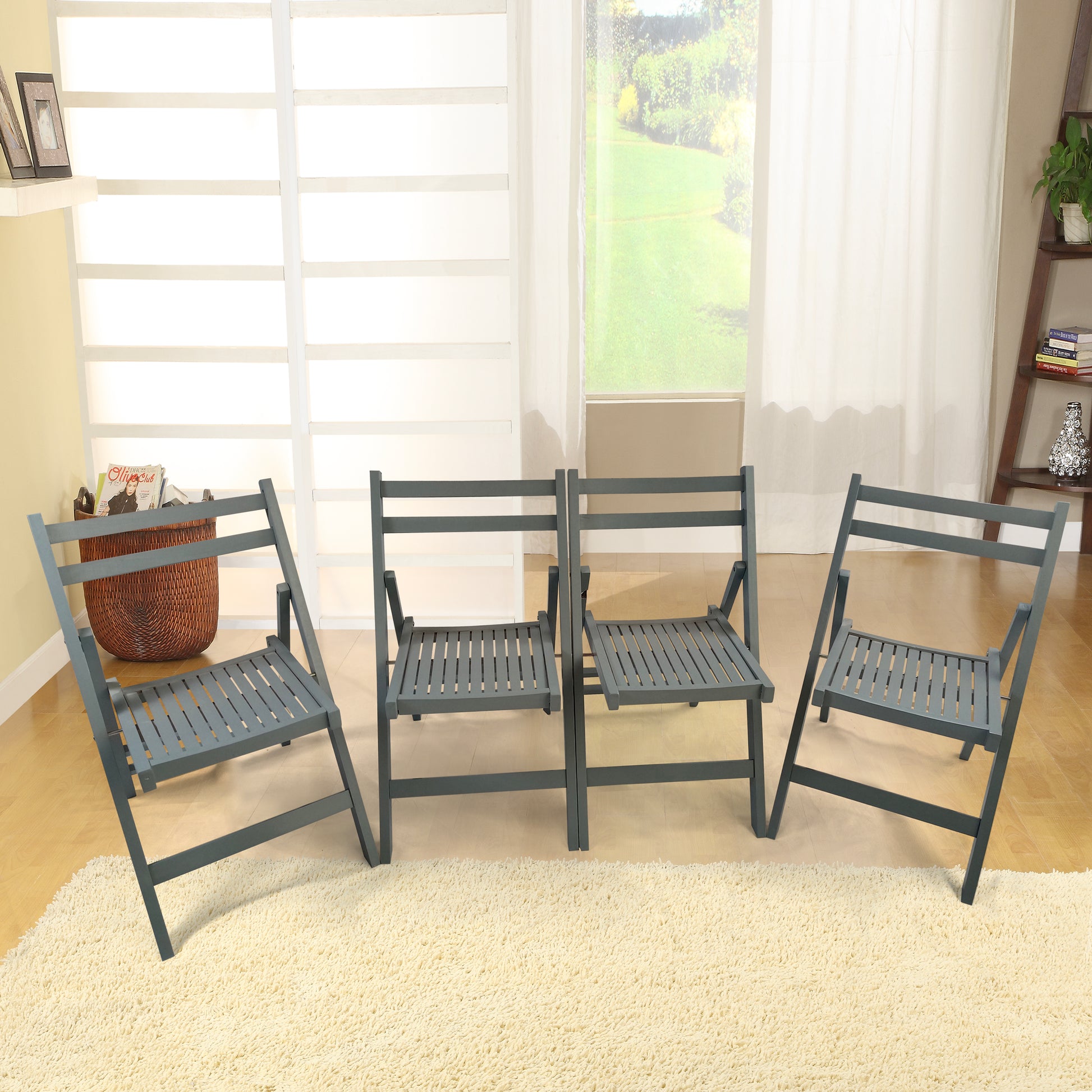 Furniture Slatted Wood Folding Special Event Chair - Gray, Set of 4, FOLDING CHAIR, FOLDABLE STYLE image 1