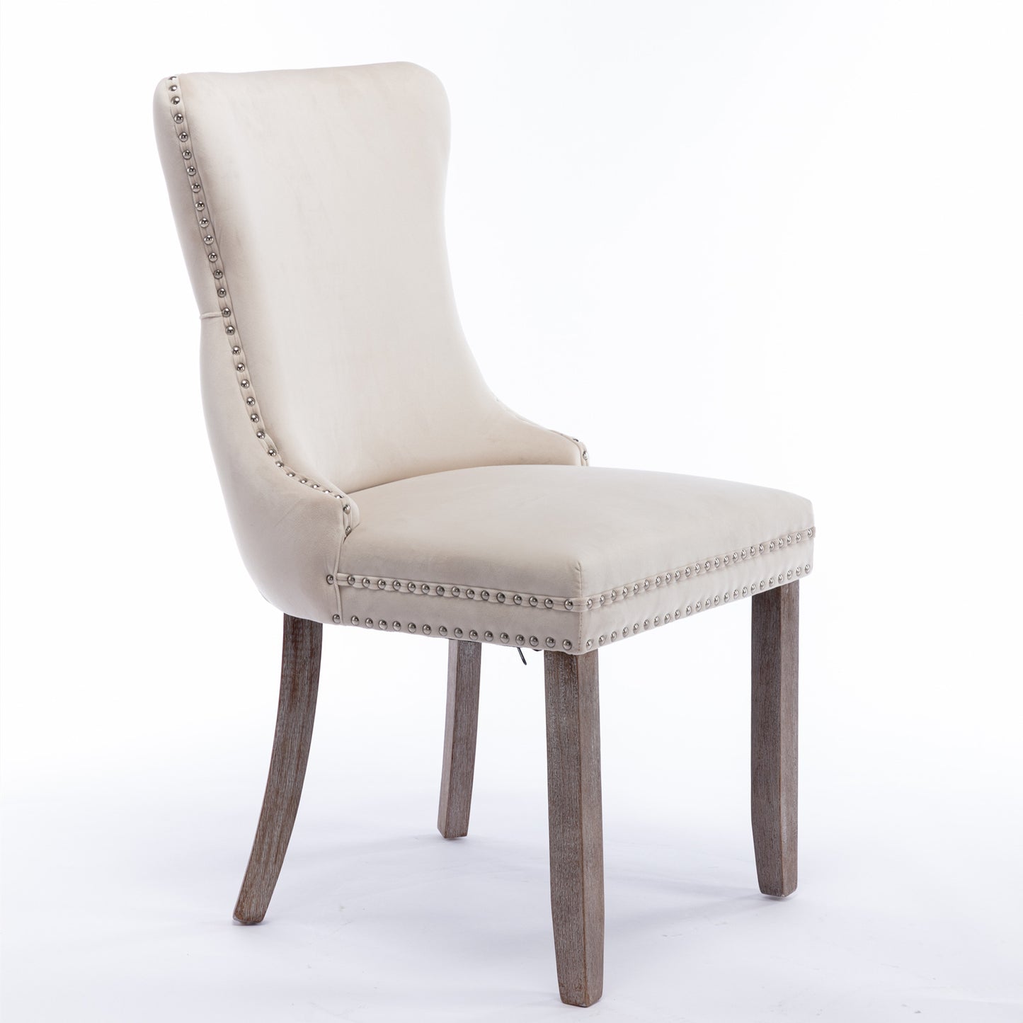 A&A Furniture,Upholstered Wing-Back Dining Chair with Backstitching Nailhead Trim and Solid Wood Legs,Set of 2, Beige,SW8809BG,KD image 4
