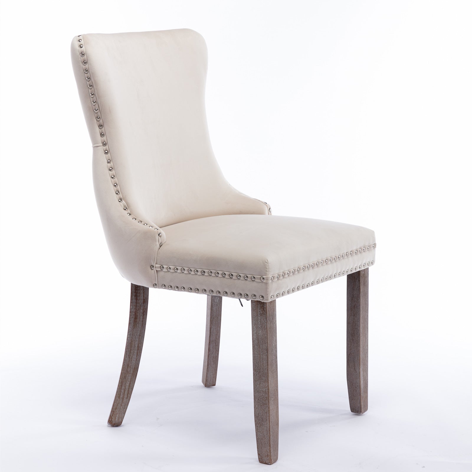 A&A Furniture,Upholstered Wing-Back Dining Chair with Backstitching Nailhead Trim and Solid Wood Legs,Set of 2, Beige,SW8809BG,KD image 4
