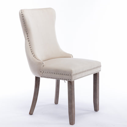 A&A Furniture,Upholstered Wing-Back Dining Chair with Backstitching Nailhead Trim and Solid Wood Legs,Set of 2, Beige,SW8809BG,KD image 4