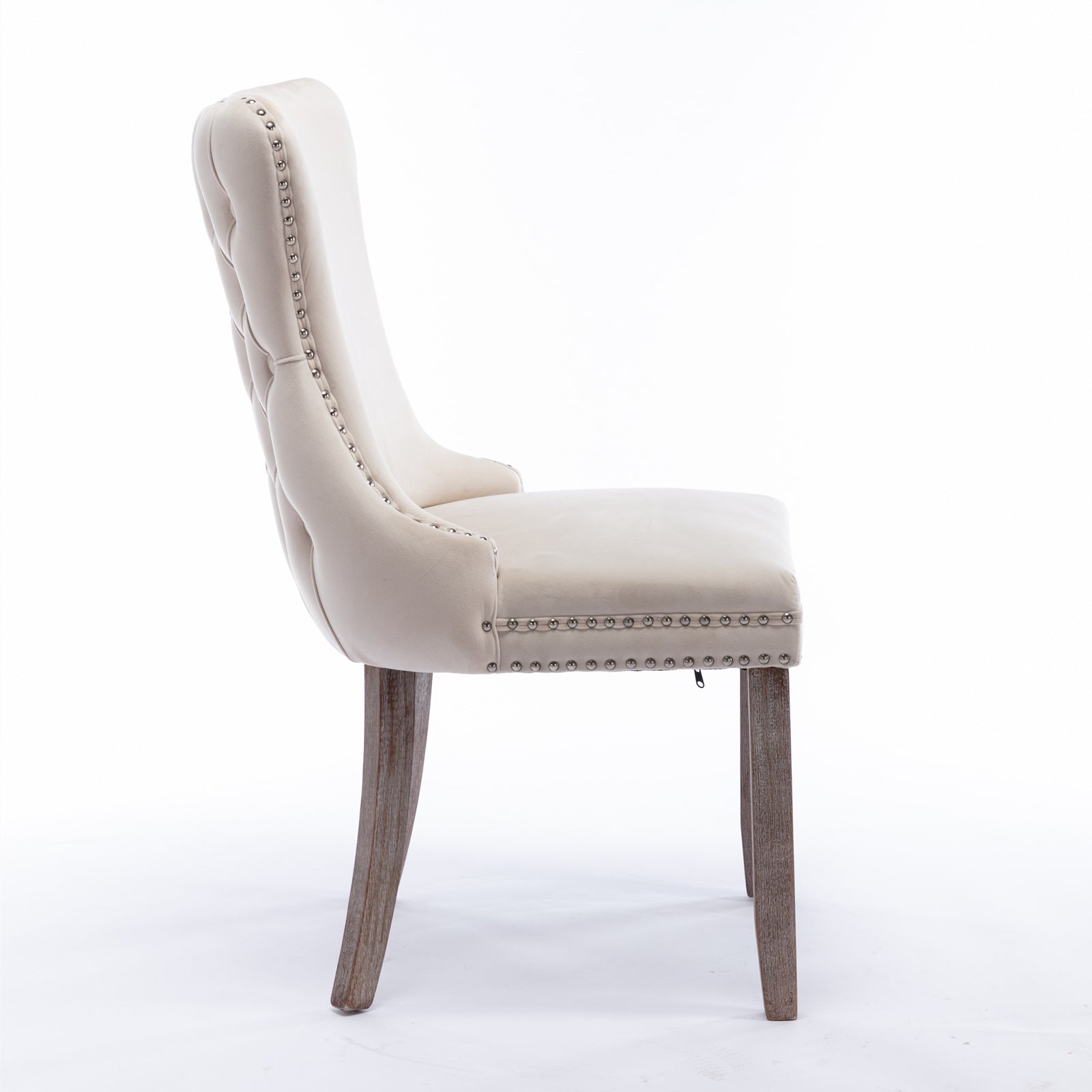 A&A Furniture,Upholstered Wing-Back Dining Chair with Backstitching Nailhead Trim and Solid Wood Legs,Set of 2, Beige,SW8809BG,KD image 5