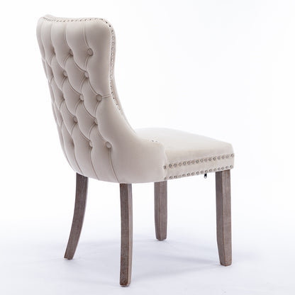 A&A Furniture,Upholstered Wing-Back Dining Chair with Backstitching Nailhead Trim and Solid Wood Legs,Set of 2, Beige,SW8809BG,KD image 6