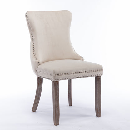A&A Furniture,Upholstered Wing-Back Dining Chair with Backstitching Nailhead Trim and Solid Wood Legs,Set of 2, Beige,SW8809BG,KD image 3