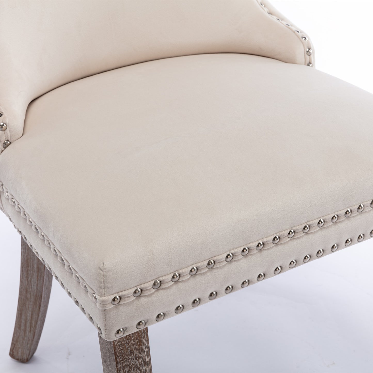 A&A Furniture,Upholstered Wing-Back Dining Chair with Backstitching Nailhead Trim and Solid Wood Legs,Set of 2, Beige,SW8809BG,KD image 11