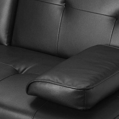 MEGA Futon Sofa Bed, Modern Faux Leather Convertible Folding Lounge Sofa for Living Room with 2 Cup Holders Removable Soft Armrests and Sturdy Metal Legs, Charming Black. image 6