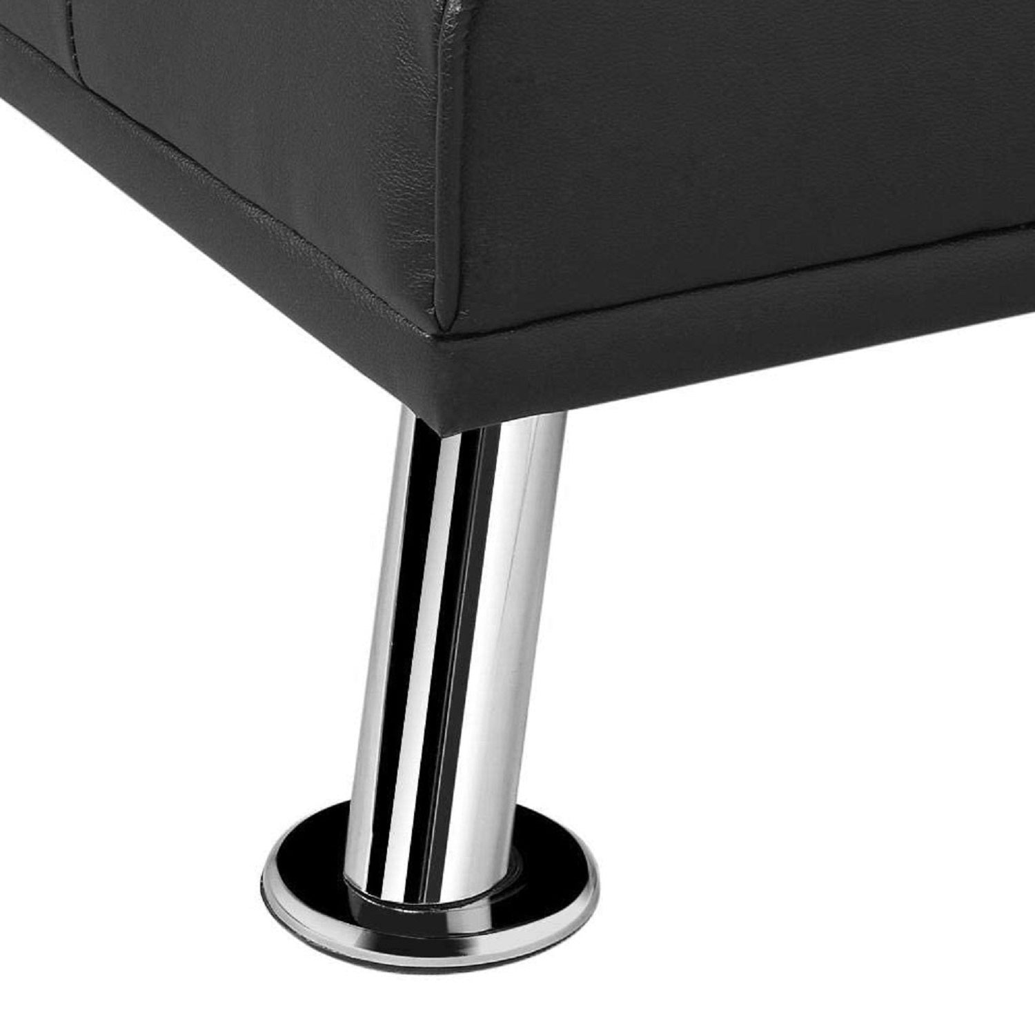 MEGA Futon Sofa Bed, Modern Faux Leather Convertible Folding Lounge Sofa for Living Room with 2 Cup Holders Removable Soft Armrests and Sturdy Metal Legs, Charming Black. image 3