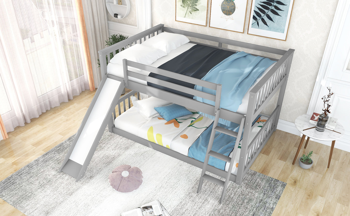 Full over Full Bunk Bed with Convertible Slide and Ladder, Gray(Old SKU: GX000708AAE) image 5