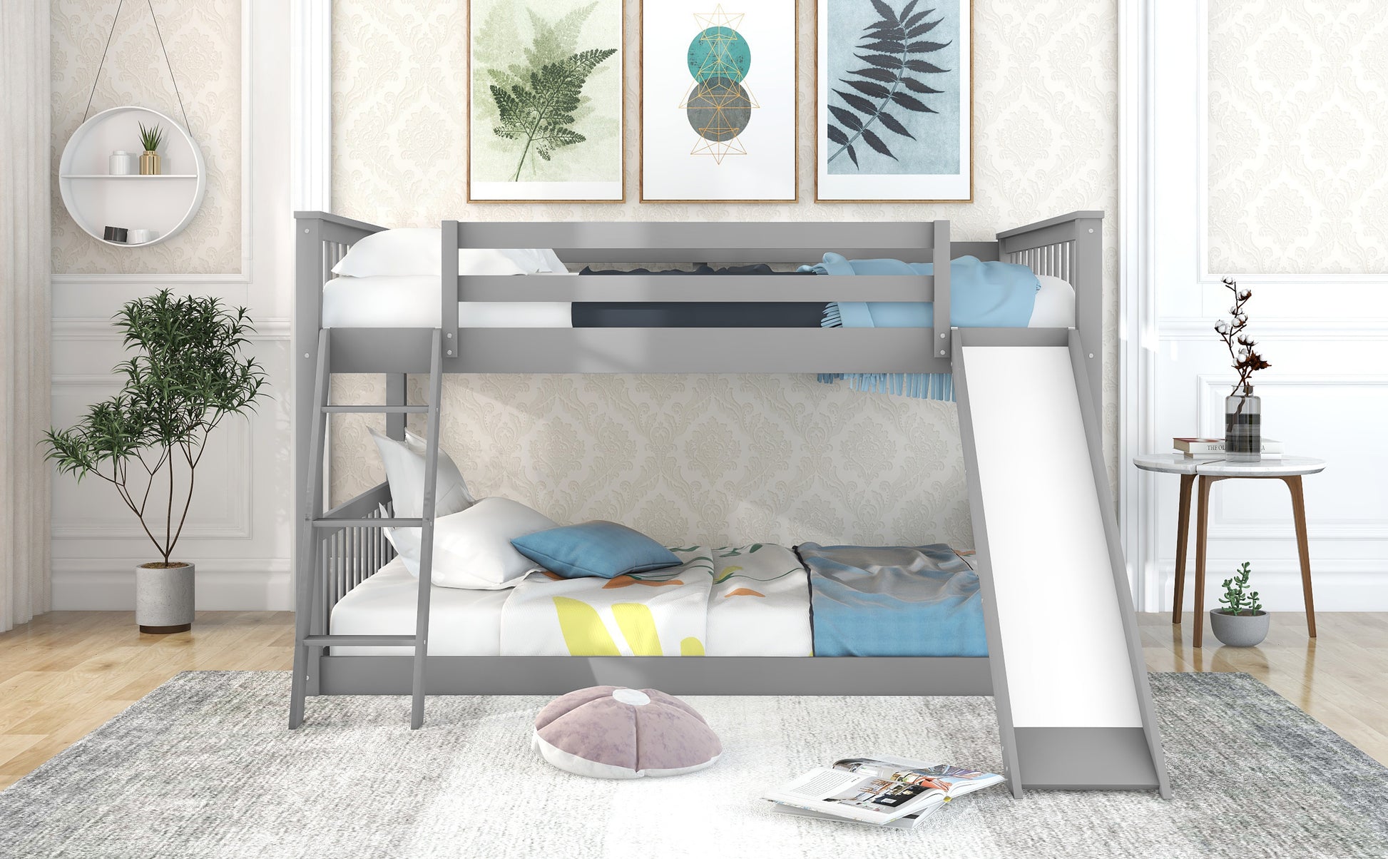 Full over Full Bunk Bed with Convertible Slide and Ladder, Gray(Old SKU: GX000708AAE) image 4