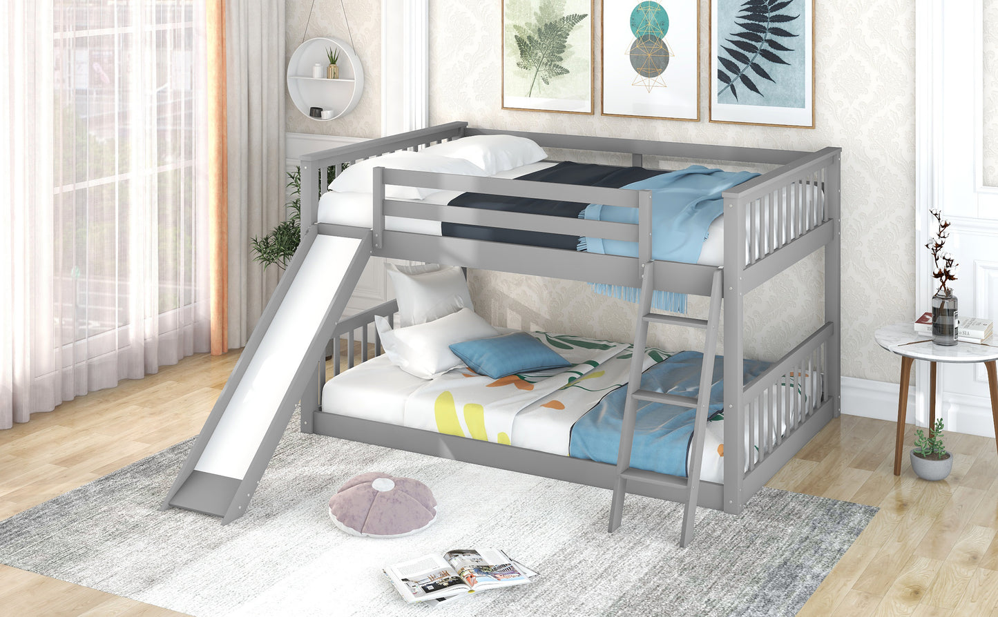 Full over Full Bunk Bed with Convertible Slide and Ladder, Gray(Old SKU: GX000708AAE) image 6