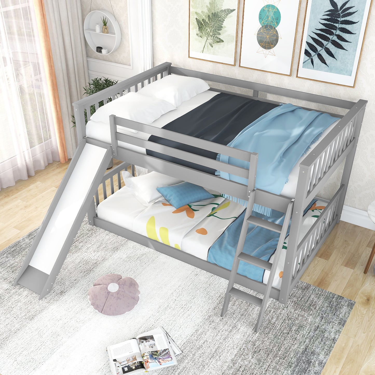 Full over Full Bunk Bed with Convertible Slide and Ladder, Gray(Old SKU: GX000708AAE) image 2