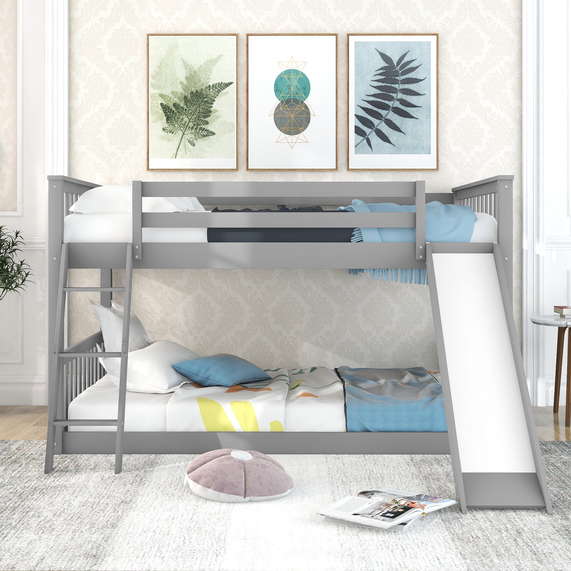 Full over Full Bunk Bed with Convertible Slide and Ladder, Gray(Old SKU: GX000708AAE) image 3
