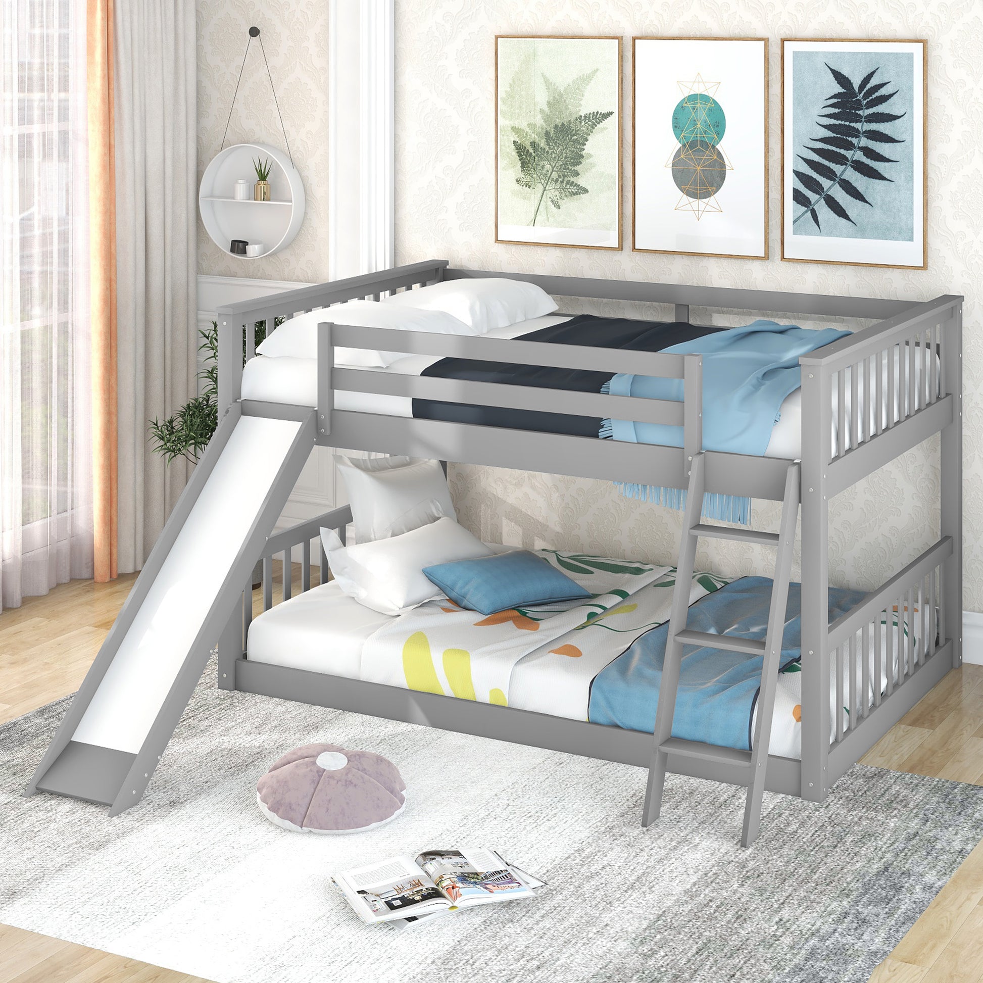 Full over Full Bunk Bed with Convertible Slide and Ladder, Gray(Old SKU: GX000708AAE) image 1