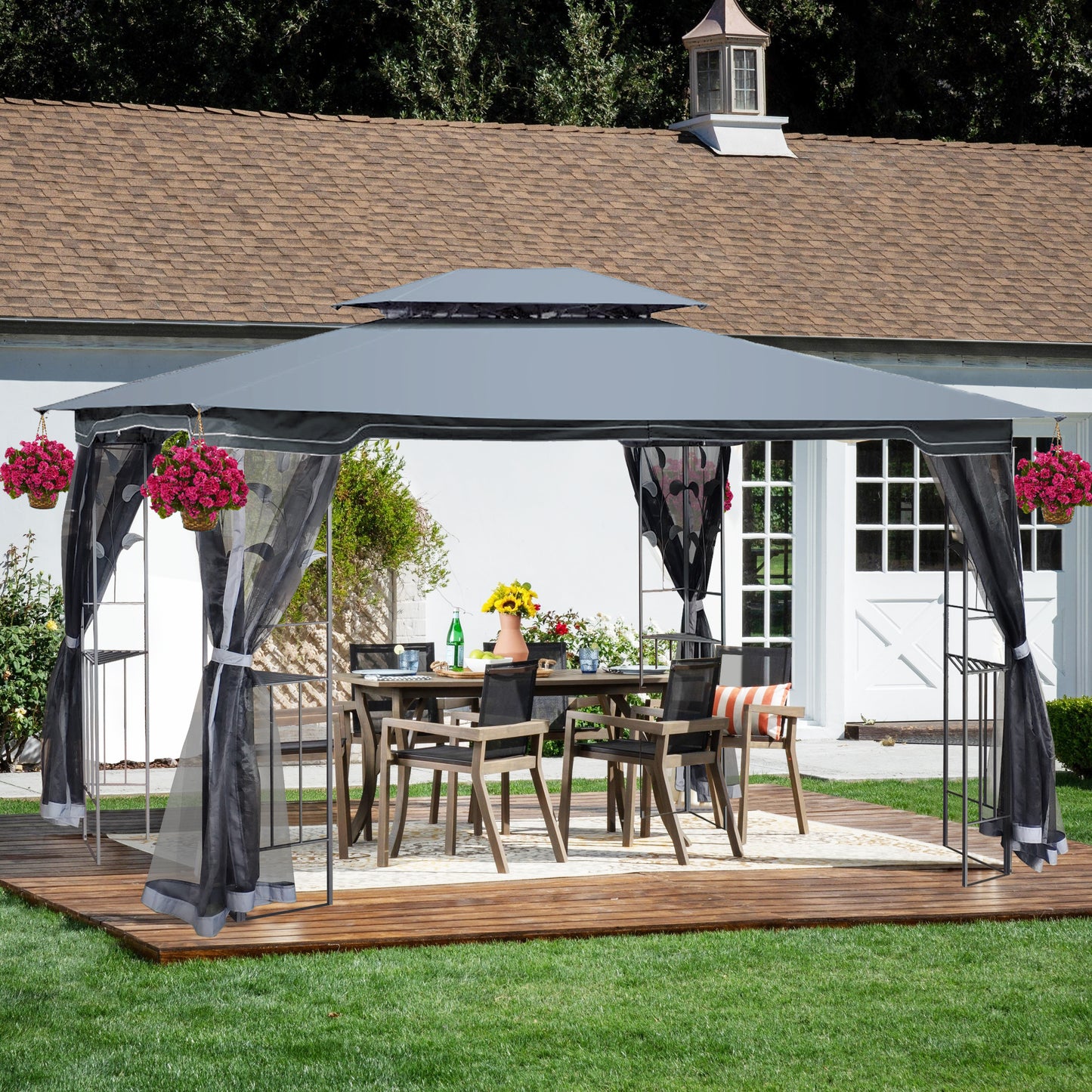 13x10 Outdoor Patio Gazebo Canopy Tent With Ventilated Double Roof And Mosquito net(Detachable Mesh Screen On All Sides),Suitable for Lawn, Garden, Backyard and Deck,Gray Top image 1