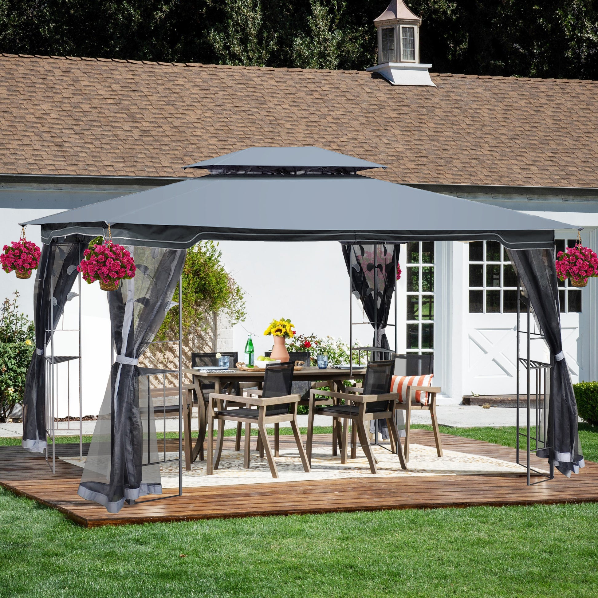 13x10 Outdoor Patio Gazebo Canopy Tent With Ventilated Double Roof And Mosquito net(Detachable Mesh Screen On All Sides),Suitable for Lawn, Garden, Backyard and Deck,Gray Top image 1