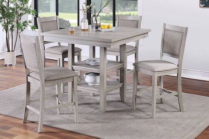 Dining Room Furniture Counter Height 5pc Set Square Table w Shelves Cushion Chairs Modern Style Rustic Grey image 7
