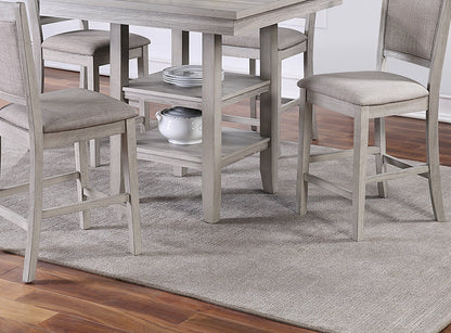 Dining Room Furniture Counter Height 5pc Set Square Table w Shelves Cushion Chairs Modern Style Rustic Grey image 3
