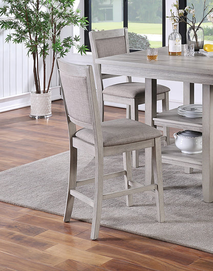 Dining Room Furniture Counter Height 5pc Set Square Table w Shelves Cushion Chairs Modern Style Rustic Grey image 6