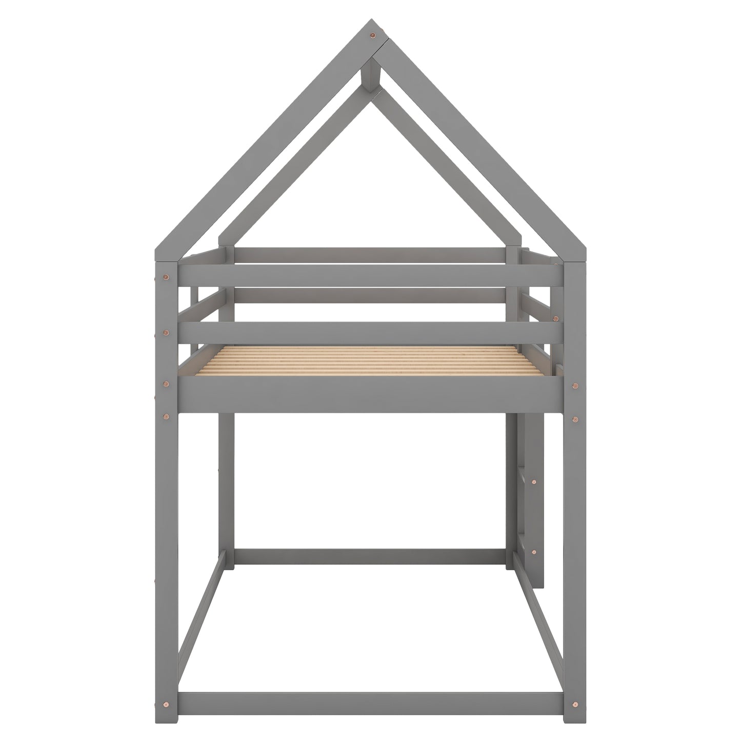 Twin over Twin Low Bunk Bed, House Bed with Ladder, Gray(OLD SKU:WF197808AAE) image 7