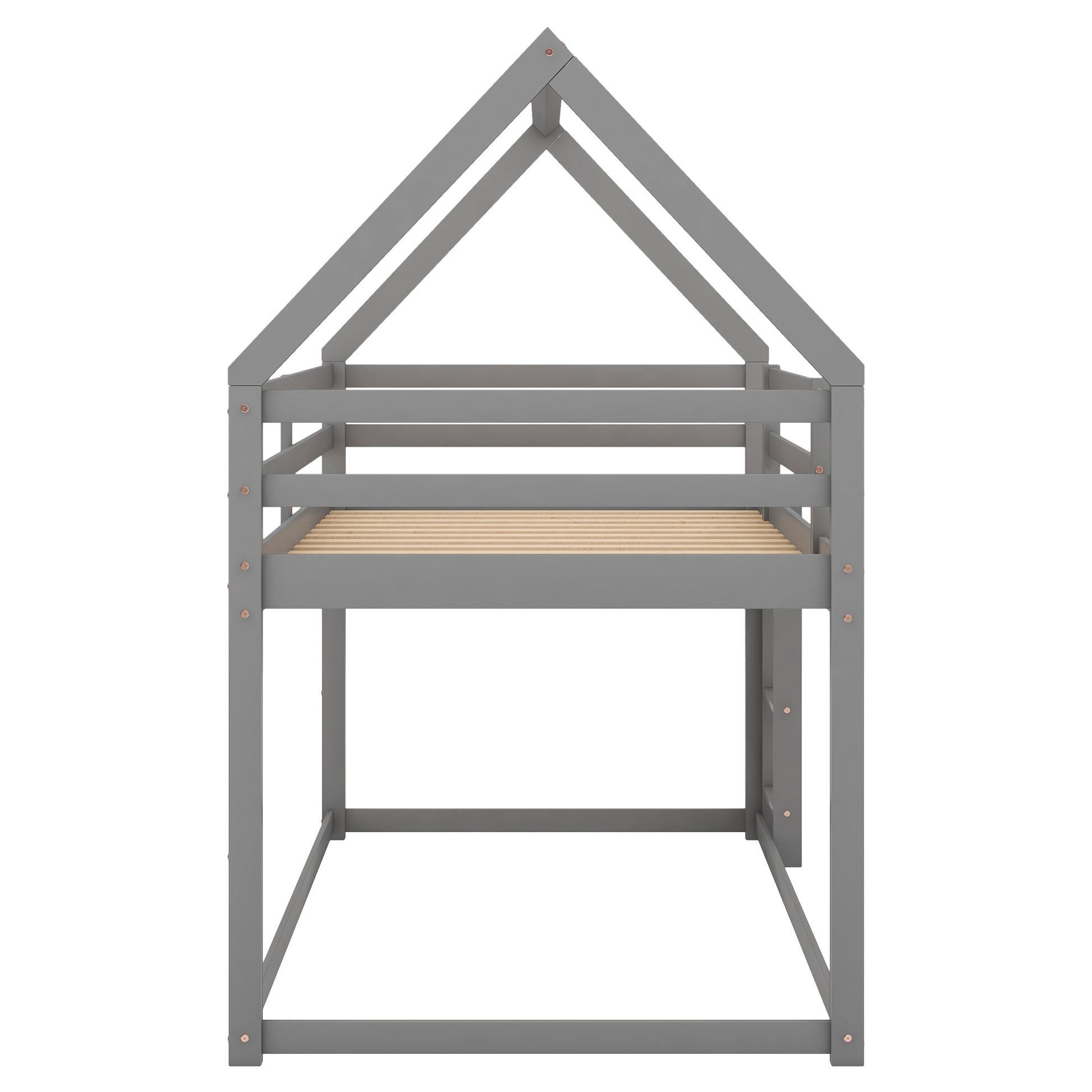 Twin over Twin Low Bunk Bed, House Bed with Ladder, Gray(OLD SKU:WF197808AAE) image 7
