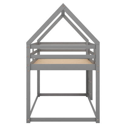 Twin over Twin Low Bunk Bed, House Bed with Ladder, Gray(OLD SKU:WF197808AAE) image 7