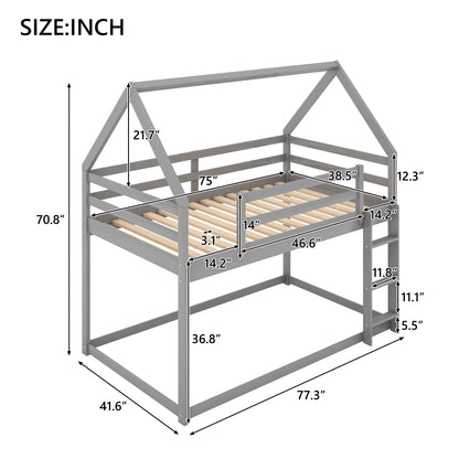 Twin over Twin Low Bunk Bed, House Bed with Ladder, Gray(OLD SKU:WF197808AAE) image 5