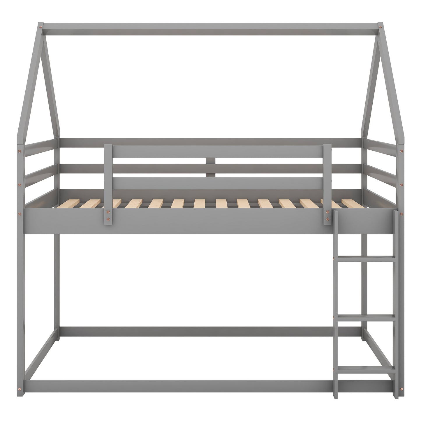 Twin over Twin Low Bunk Bed, House Bed with Ladder, Gray(OLD SKU:WF197808AAE) image 12