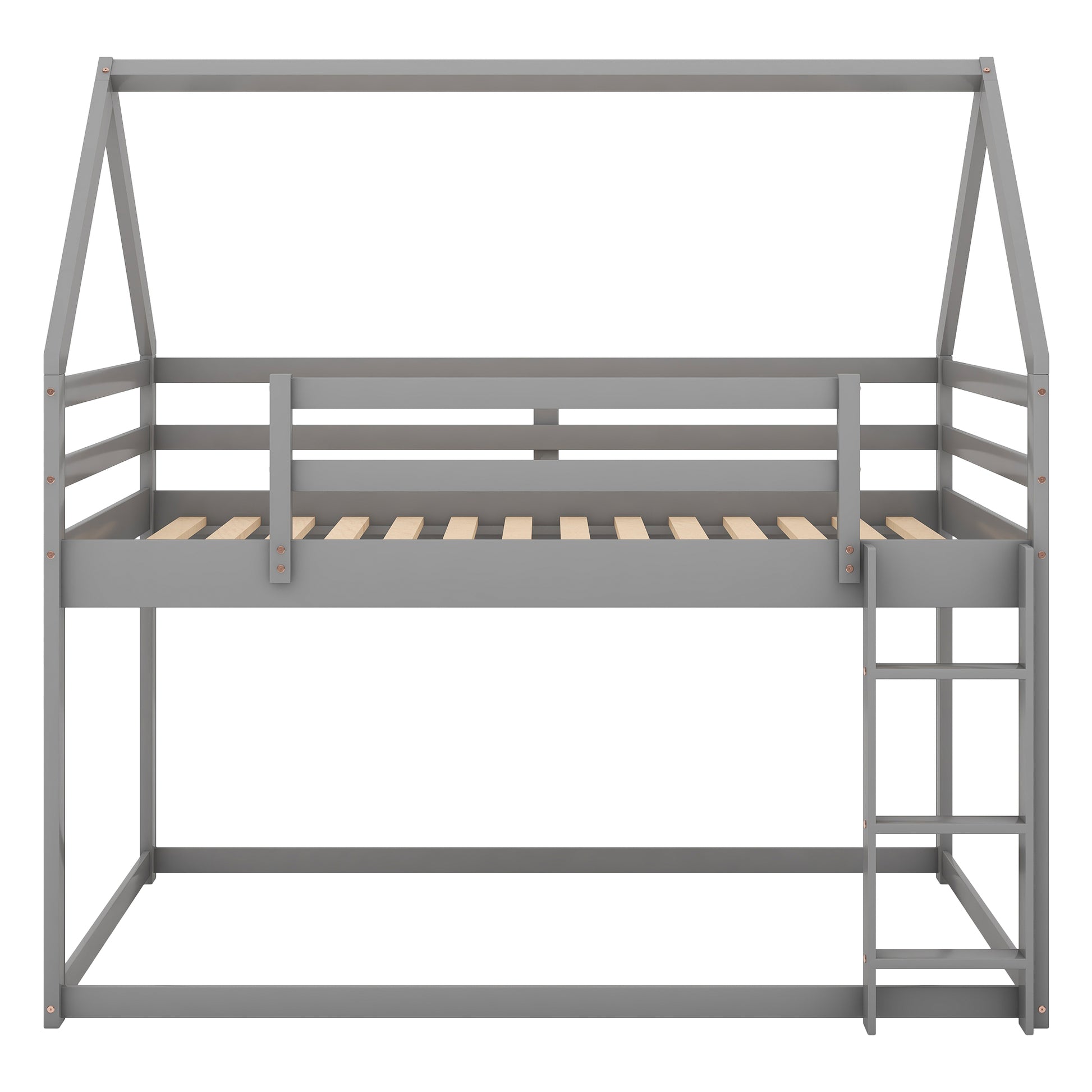 Twin over Twin Low Bunk Bed, House Bed with Ladder, Gray(OLD SKU:WF197808AAE) image 12