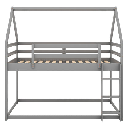 Twin over Twin Low Bunk Bed, House Bed with Ladder, Gray(OLD SKU:WF197808AAE) image 12