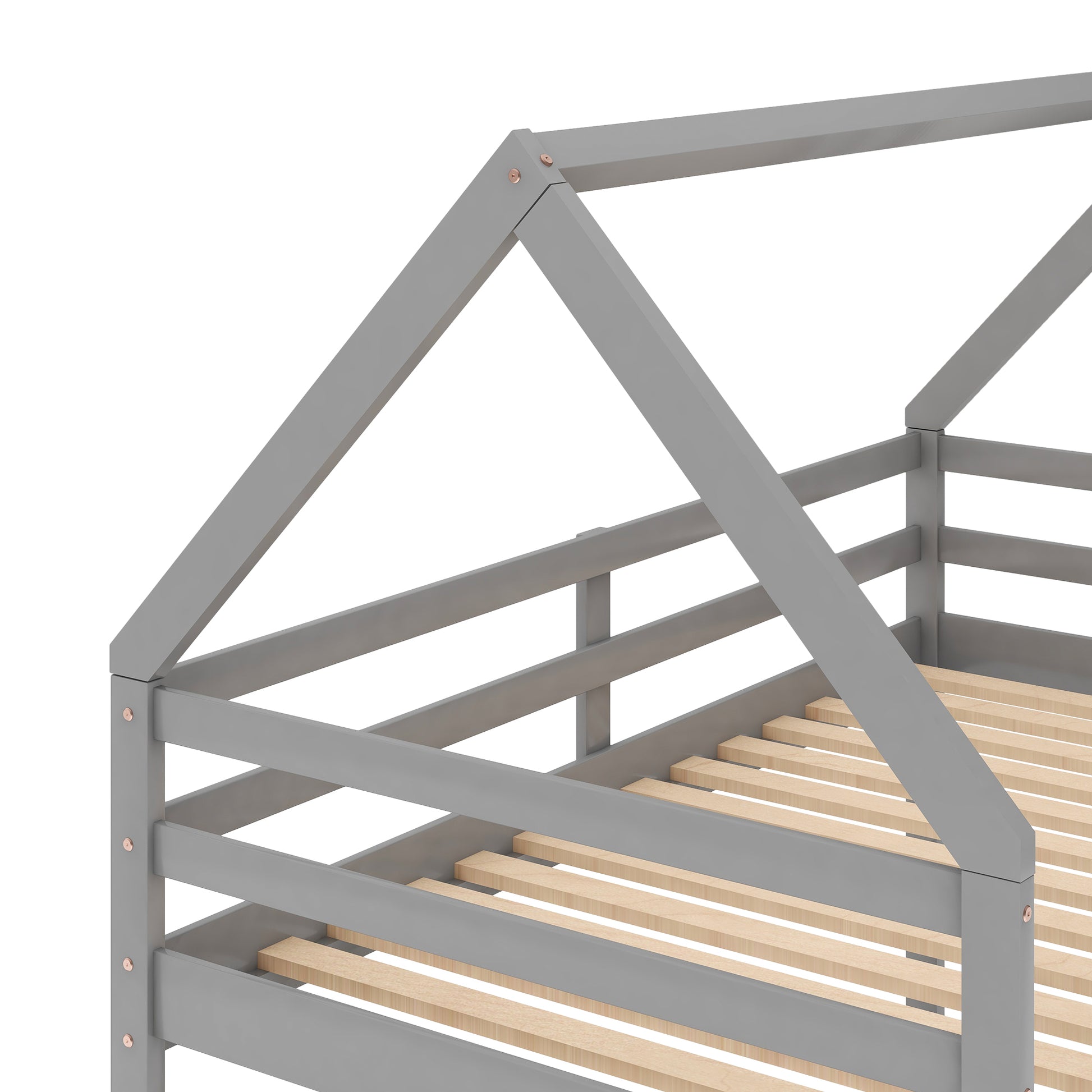 Twin over Twin Low Bunk Bed, House Bed with Ladder, Gray(OLD SKU:WF197808AAE) image 10