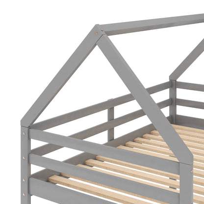 Twin over Twin Low Bunk Bed, House Bed with Ladder, Gray(OLD SKU:WF197808AAE) image 10