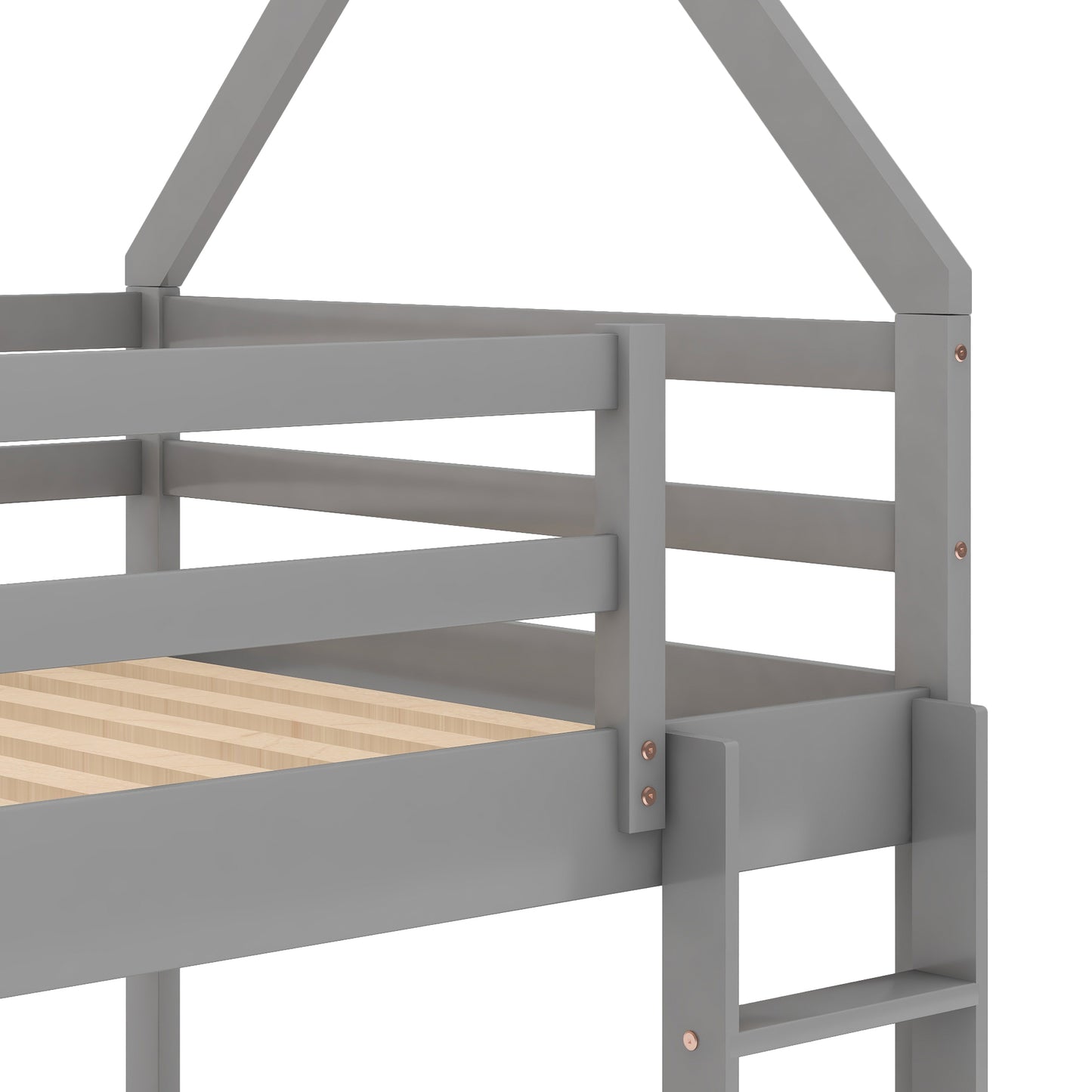Twin over Twin Low Bunk Bed, House Bed with Ladder, Gray(OLD SKU:WF197808AAE) image 6