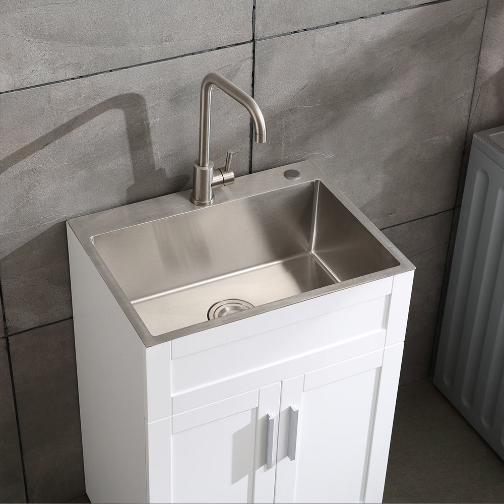 24in Stainless Steel Washing Sink w/ Faucet Hoses and Drain Head Only(Update) image 4