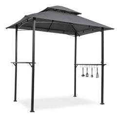 Outdoor Grill Gazebo 8 x 5 Ft, Shelter Tent, Double Tier Soft Top Canopy and Steel Frame with hook and Bar Counters,Khaki