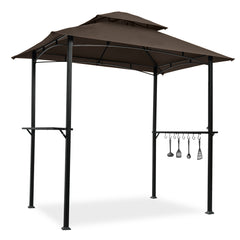 Outdoor Grill Gazebo 8 x 5 Ft, Shelter Tent, Double Tier Soft Top Canopy and Steel Frame with hook and Bar Counters,Khaki