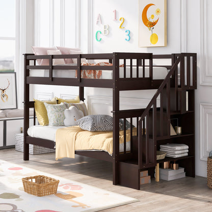 Stairway Twin-Over-Twin Bunk Bed with Storage and Guard Rail for Bedroom, Dorm, Espresso color(OLD SKU:LT000109AAP) image 1